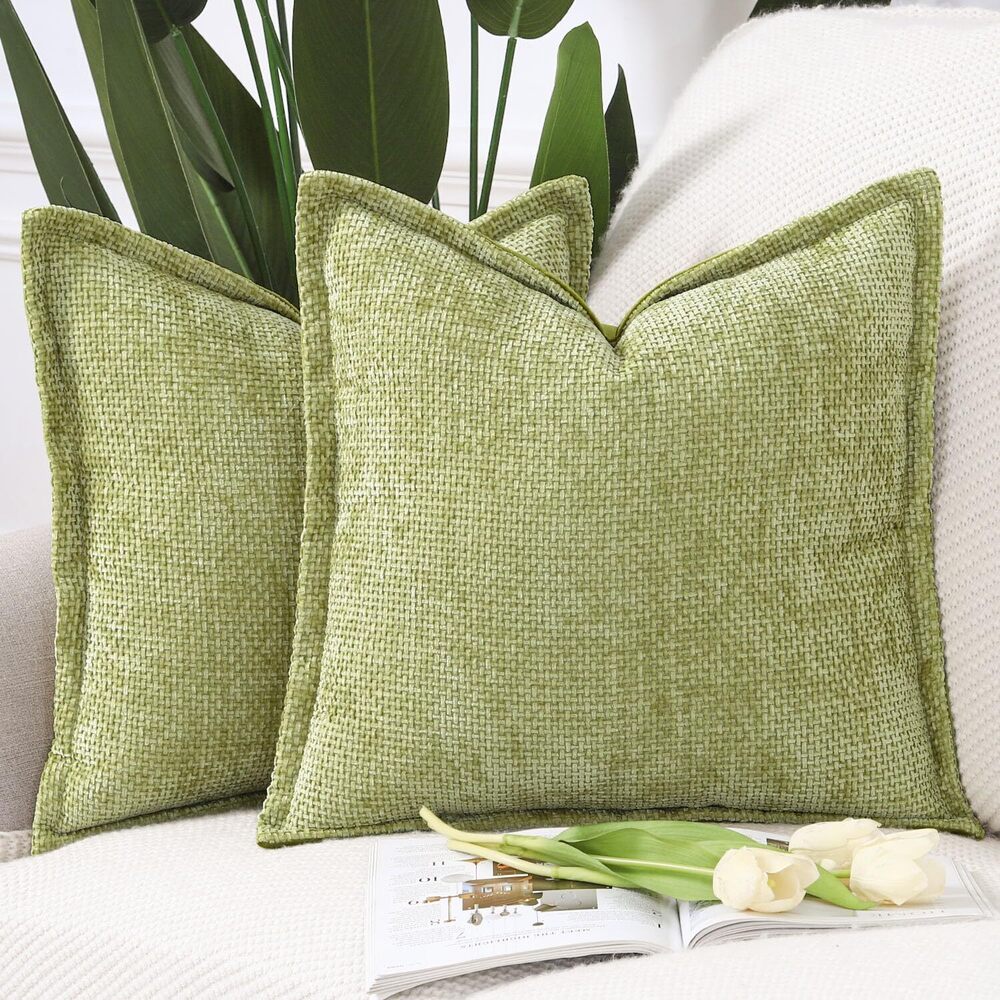 3392 Chenille Velvet Throw Pillow Covers with Flange Set of 2 Super Soft